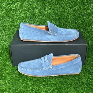 Size 10.5 Mens Allen Edmonds Super Sport Penny Loafers Blue Suede - Small Mark